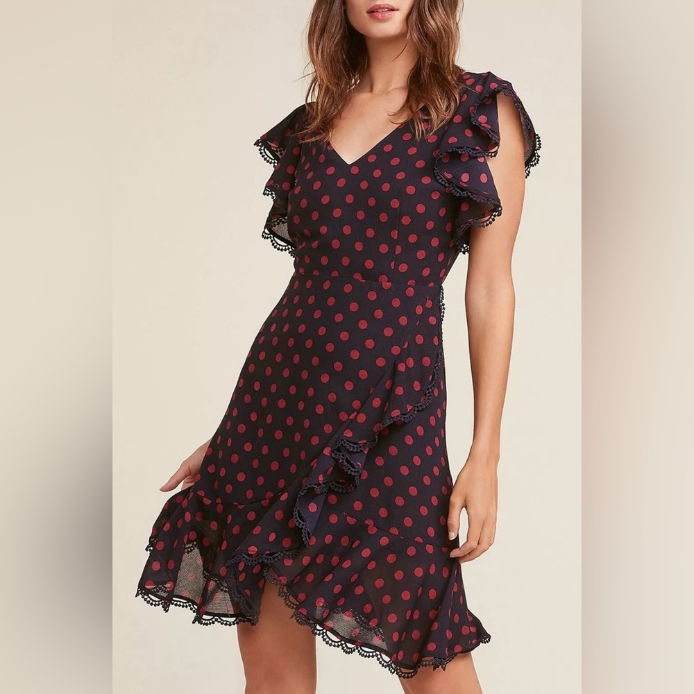 BB Dakota Polka Dot Ring The Alarm Knee Length Ruffled Dress size 12